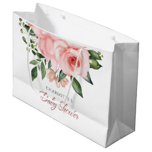 Blush Pink Rose Floral Watercolor Baby Shower Large Gift Bag