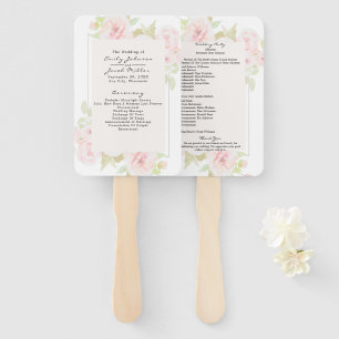 Blush Pink Rose Floral Watercolor Wed Program Hand Fan
