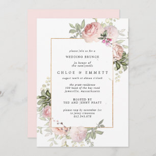 Blush Pink Rose Floral Wedding Brunch Invitation