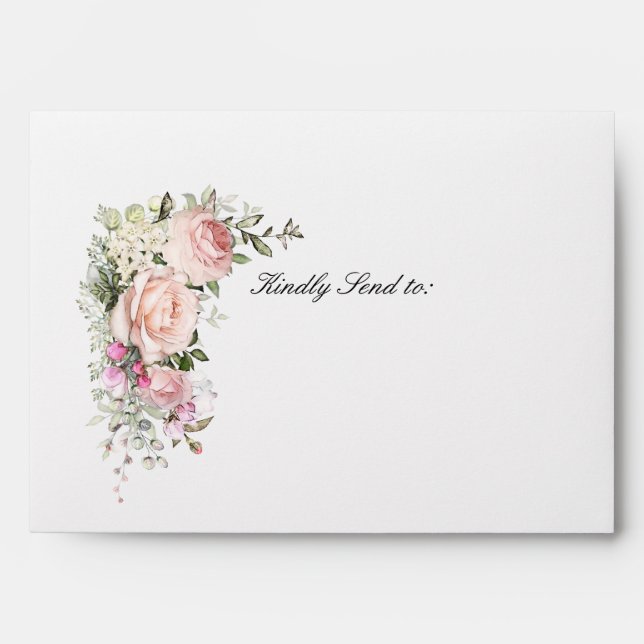 Blush Pink Rose Floral Wedding Envelope (Front)