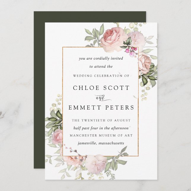 Blush Pink Rose Floral Wedding Invitation (Front/Back)