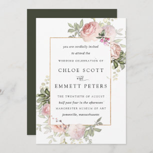 Blush Pink Rose Floral Wedding Invitation