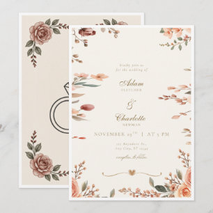 Blush Pink Rose Floral Wedding Invitation Descrip