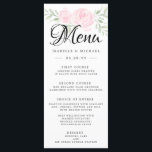 Blush Pink Rose Floral Wedding Menu Card<br><div class="desc">Elegant menu design features blush pink roses nestled in modern greenery. Menu is written in a beautiful large script font. There is room for you to list and describe four courses. You can easily add your information and adjust the position. The back of the menu card is sage green with...</div>