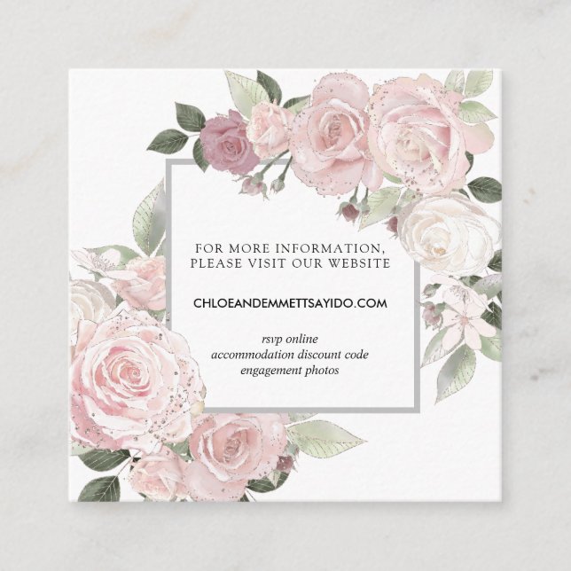 Blush Pink Rose Floral Wedding Website Enclosure Card (Front)