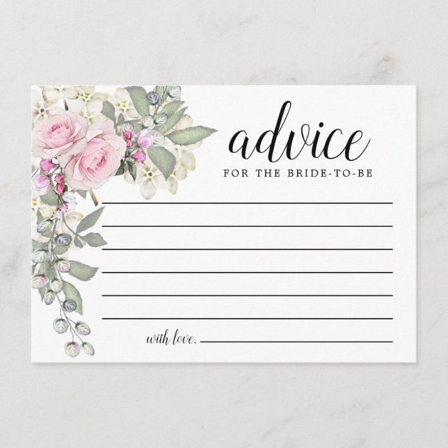 Blush Pink Rose Floral Words of Advice Card (Front)