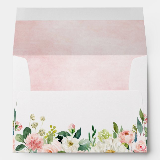 Blush Pink Rose Florals Modern Botanical Wedding Envelope (Back (Bottom))