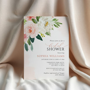 Blush Pink Rose Flowers Bridal Shower Invitation