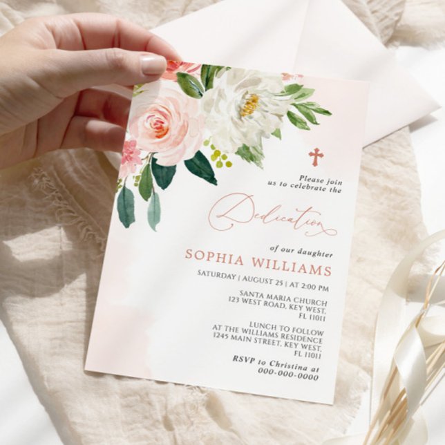 Blush Pink Rose Flowers Dedication Invitation (Creator Uploaded)