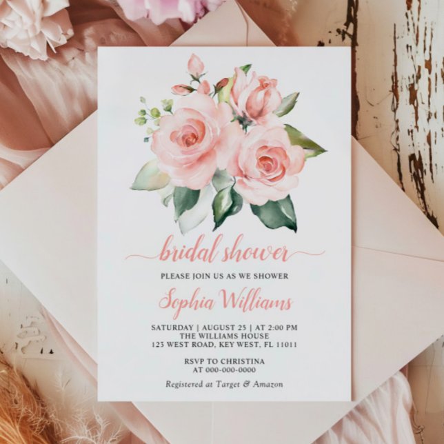 Blush Pink Rose Flowers Greenery Bridal Shower  Invitation (Creator Uploaded)
