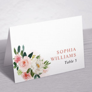 Blush Pink Rose Flowers Wedding Table Card