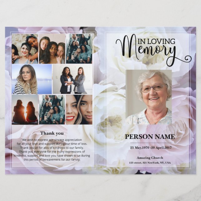 Blush Pink Rose Funeral Program template (Front)