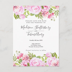 Blush Pink Rose Garden Floral Save the Date Postcard