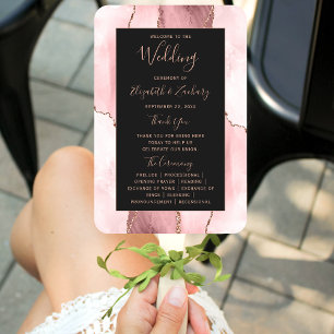 Blush Pink Rose Gold Agate Dark Wedding Program Hand Fan