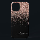 Blush Pink Rose Gold Black Glitter Monogram Name C iPhone 12 Pro Case<br><div class="desc">Rose Gold - Blush Pink and Black Faux Sparkle and Dripping Glitter Brushed Metal Monogram Name and Initial Phone. This makes the perfect sweet 16 birthday,  wedding,  bridal shower,  anniversary,  baby shower or bachelorette party gift for someone that loves glam luxury and chic styles.</div>