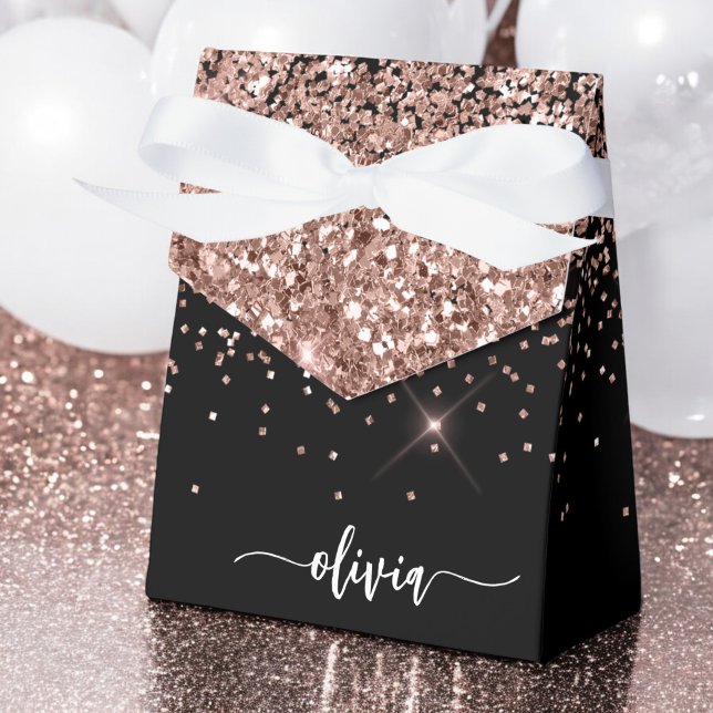 Blush Pink Rose Gold Black Glitter Monogram Name Favour Box (Creator Uploaded)