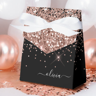 Blush Pink Rose Gold Black Glitter Monogram Name Favour Box