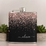 Blush Pink Rose Gold Black Glitter Monogram Name Hip Flask<br><div class="desc">Rose Gold - Blush Pink and Black Faux Sparkle Glitter Monogram Name and Initial Party Flask. This makes the perfect sweet 16 birthday,  wedding,  bridal shower,  anniversary,  baby shower or bachelorette party gift for someone that loves glam luxury and chic styles.</div>