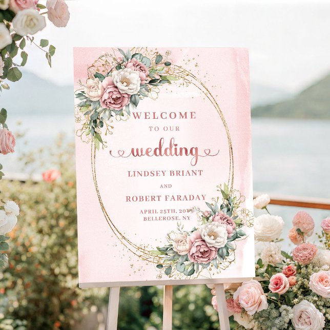 Blush Pink Rose Gold Boho Greenery Wedding Welcome Poster (Blush Pink Rose Gold Boho Greenery Wedding Welcome)