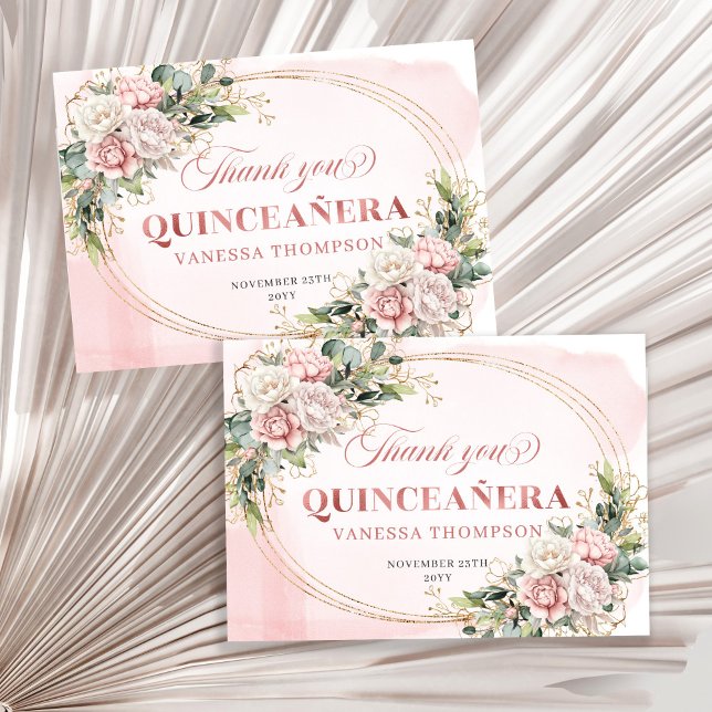Blush Pink Rose Gold Boho Mis Quince Thank You Car (Blush Pink Rose Gold Boho Mis Quince Thank You Card)