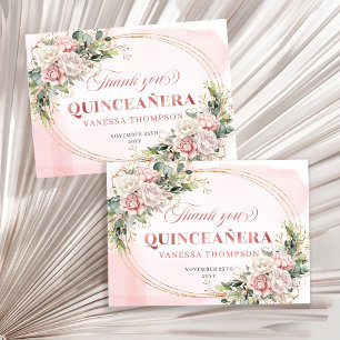 Blush Pink Rose Gold Boho Mis Quince Thank You Car Card
