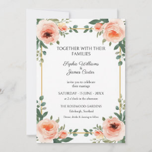 Blush Pink Rose Gold Botanical Wedding Invitation