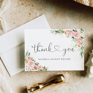 Blush Pink Rose Gold Bridal Shower Flat Thank You Card