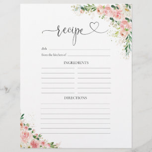 Blush Pink Rose Gold Bridal Shower Recipe Page