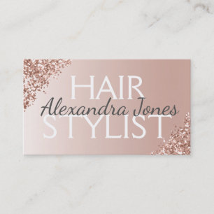 Blush Pink - Rose Gold Brushed Metal Hair Stylist Business Card