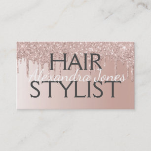 Blush Pink - Rose Gold Brushed Metal Hair Stylist Business Card