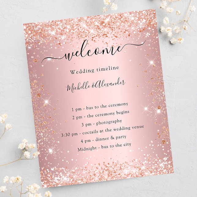 Blush pink rose gold budget wedding program flyer (Creator Uploaded)