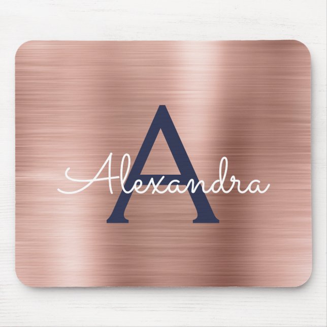 Blush Pink Rose Gold Burgundy Foil Monogram Name Mouse Pad (Front)