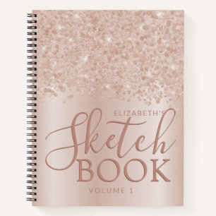 Blush Pink Rose Gold Custom Name Girly Sketchbook Notebook