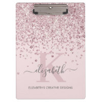 Blush Pink Rose Gold Diamond Glitter Monogrammed 