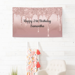 Blush Pink Rose Gold Dripping Glitter Personalized Banner
