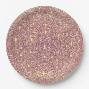 Blush Pink Rose Gold Faux Sparkle Paper Plate