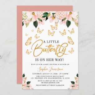 Blush Pink Rose Gold Floral Butterfly Baby Shower  Invitation