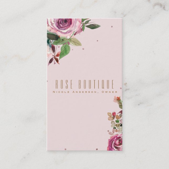 Blush Pink Rose Gold Floral Modern Chic Elegant Business Card (Front)