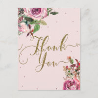 Blush Pink Rose Gold Floral Modern Thank You