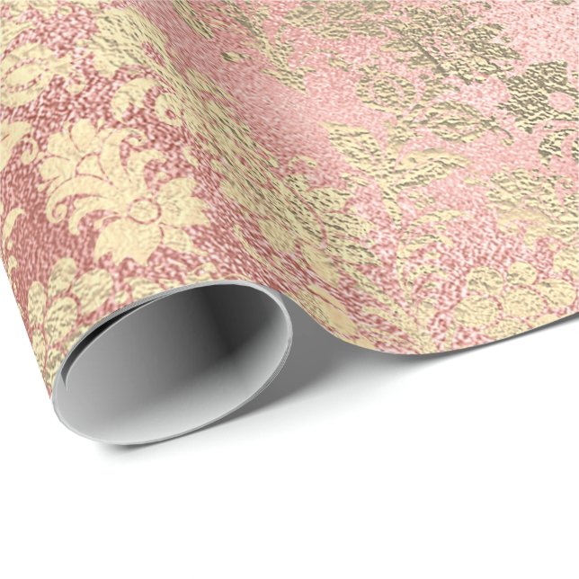 Blush Pink Rose Gold Floral Powder Glass Luxury Wrapping Paper (Roll Corner)