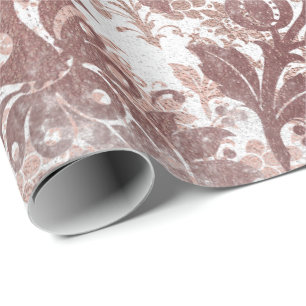 Blush Pink Rose Gold Floral Powder Grungy Damask Wrapping Paper