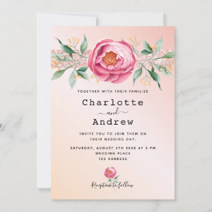 Blush pink rose gold floral wedding invitation