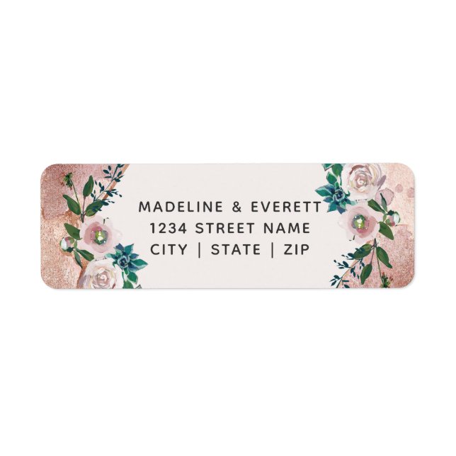 Blush Pink Rose Gold Floral Wedding Return Address (Front)