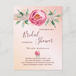 Blush pink rose gold florals glitter bridal shower postcard