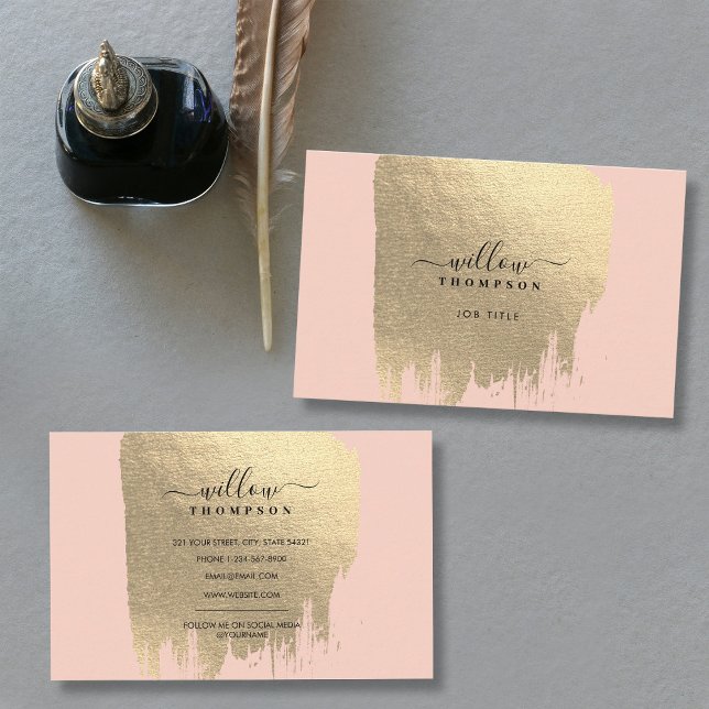 Blush Pink Rose Gold Foil Brush Stroke Business Card (Blush Pink Rose Gold Foil Brush Stroke Business Card)
