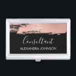Blush Pink - Rose Gold Foil Brush Stroke Business Card Holder<br><div class="desc">Blush Pink - Rose Gold and Black Foil Brush Stroke Trendy Consultant Minimalist Business Card Holder with white hand lettered elegant typography for the monogram. The Blush Pink - Rose Gold and Black Foil Brush Stroke Business Card Holder can be customised for any profession. If the profession or name text...</div>