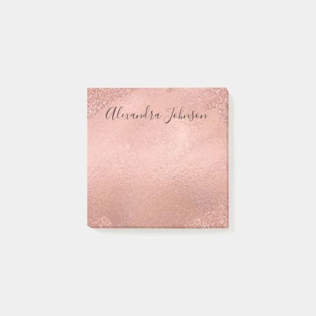 Blush Pink - Rose Gold Foil Brush Stroke Post-it Notes (Front)