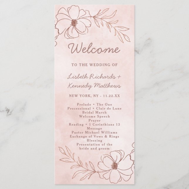 Blush Pink & Rose Gold Foil Chic Wedding Ceremony Programme (Front)