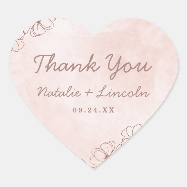 Blush Pink & Rose Gold Foil Chic Wedding Thank You Heart Sticker (Front)