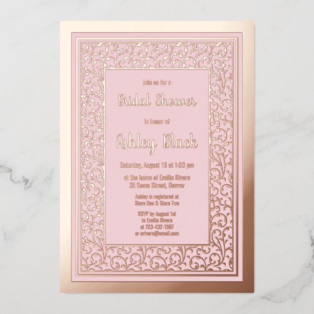 Blush Pink Rose Gold Foil Floral Bridal Shower (Front)